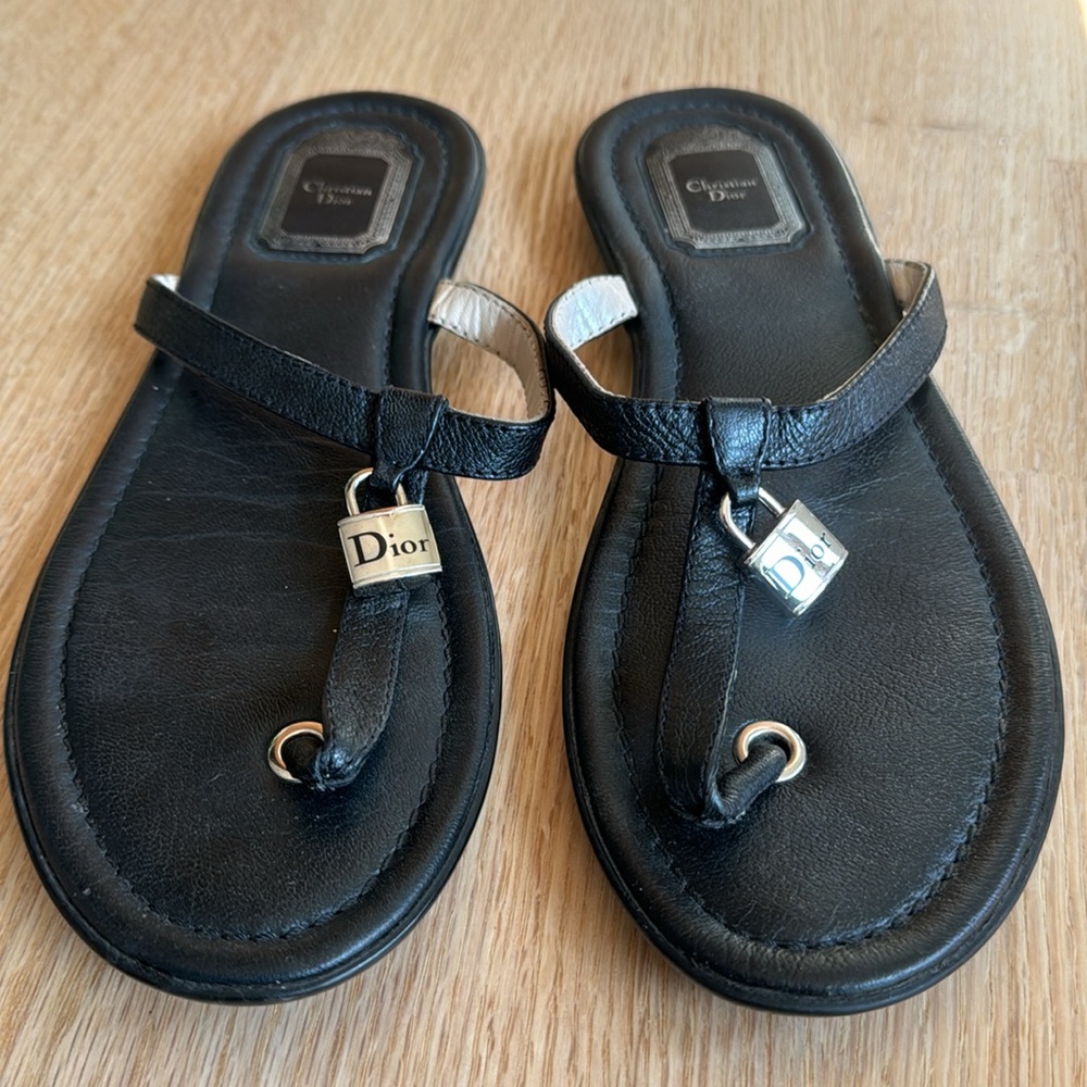 Authentic Christian Dior black leather thongs - Picture 2 of 8